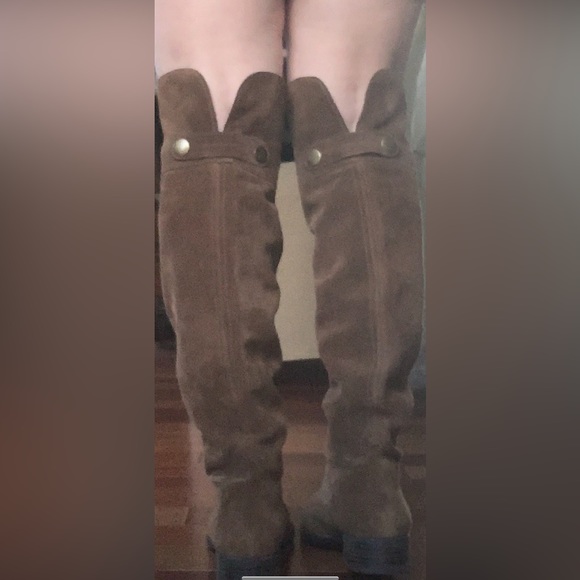 Franco Sarto Suede Knee High Boots Rich Camel/Carmel Color - Picture 11 of 12